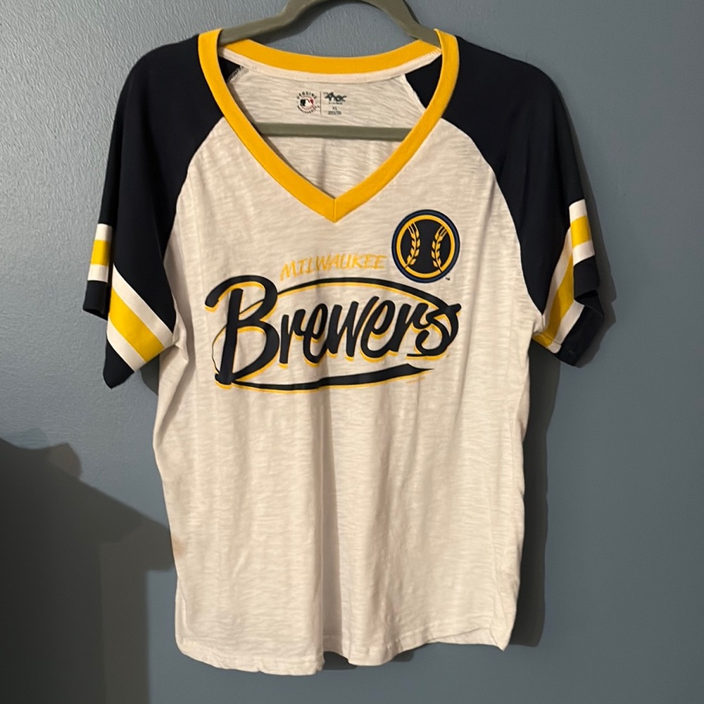 Milwaukee Brewers Women's Short Sleeve Tee - Navy and Yellow NWOT